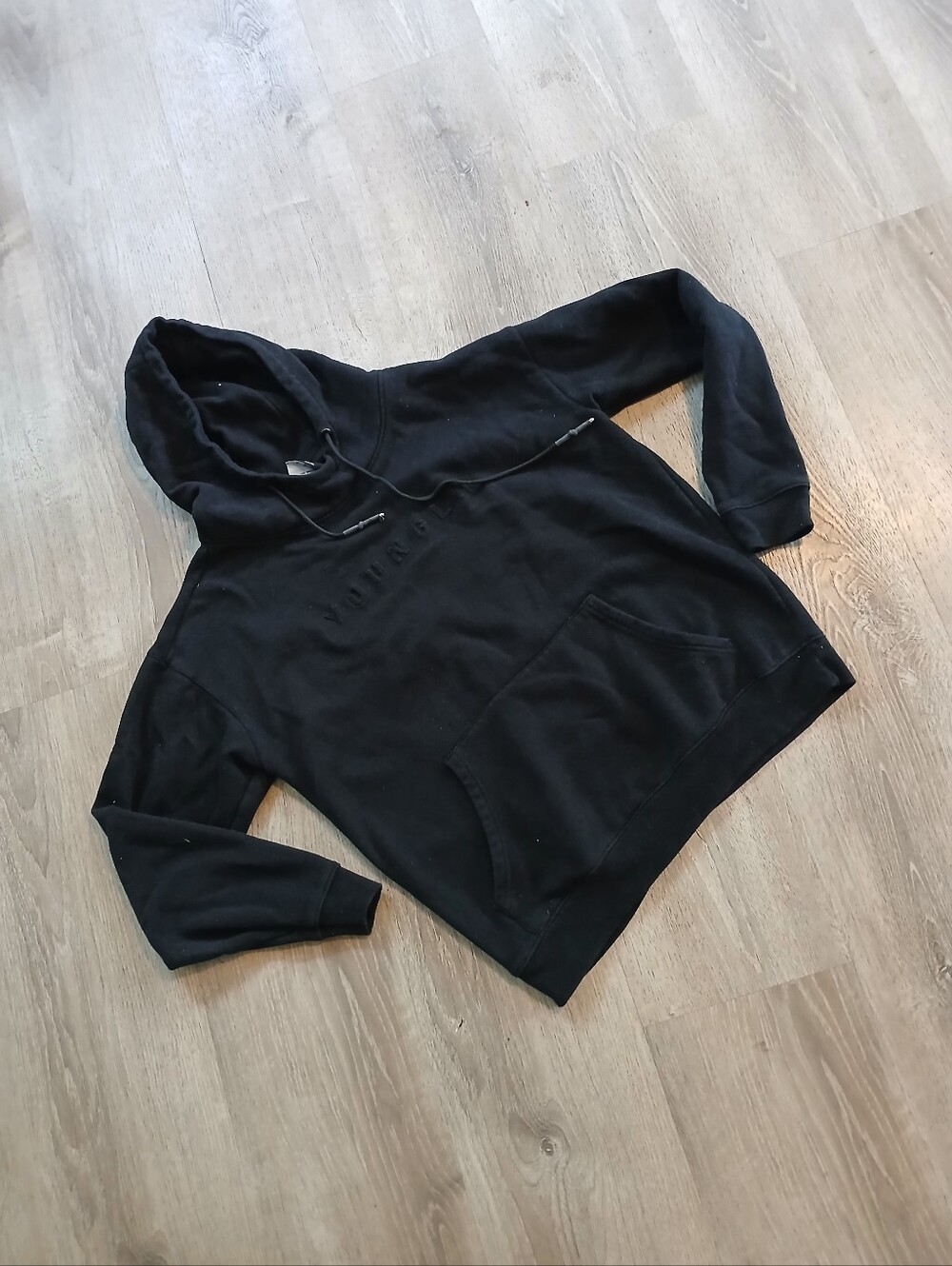 YoungLA Black Pullover Hoodie with Front Pocket